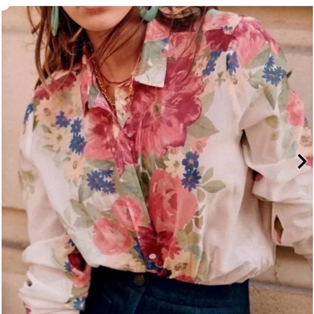 Sezane Floral Blouse in Pink and Blue